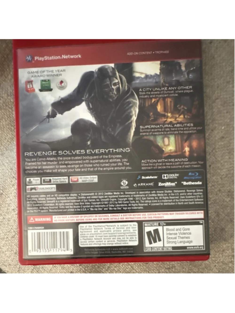 Bethesda Dishonored Greatest Hits PS3 Manual NTSC 2012 M Action Adventure